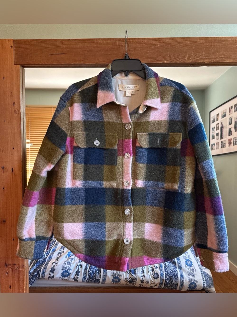 saltwater LUXE Pink, Olive & Navy Plaid Button-Up Shacket